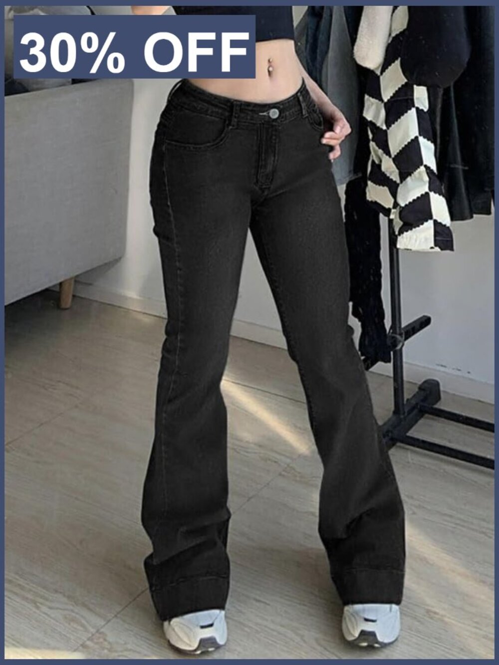 Women Bell Bottom Jeans Stretchy Flare Mid Rise Embroidery Vintage Denim 90s Y2k - Picture 2 of 7